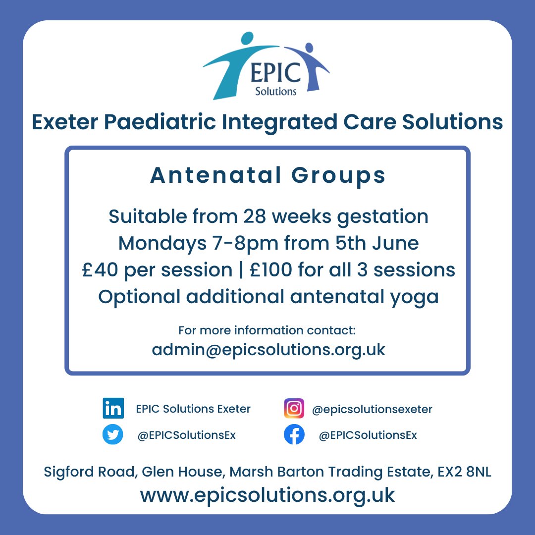 EPICSolutionsEx's tweet photo. Topics include bonding &amp; attachment, relationships, responsive parenting, practical sessions in caring for your newborn and infant feeding. 

#healthcare #youngpeople #epicsolutionsexeter #newmum #newbaby #pregnancy #healthvisitor #breastfeeding #newparents #postnatal #antenatal https://t.co/SKr9E7qwrV