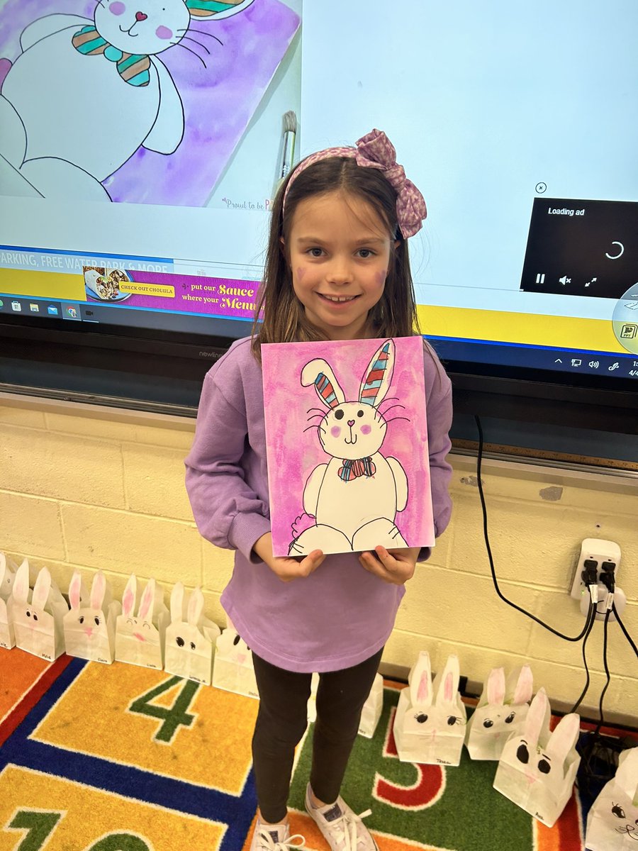 Mrs_Casaletto's tweet photo. Our bunny paintings came out so cute! 🐰 @CCSPrincipal #ccspride #laceypop #firstgradeisthebestgrade https://t.co/eBkF5cyf3i