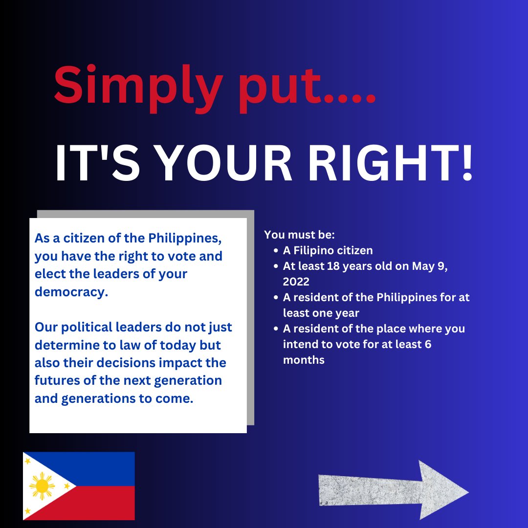 GabbyAmbroise's tweet photo. If you are an overseas Filipino worker or a Filipino living abroad, it is important to register to vote in the #Philippines. By registering to vote, you can make your voice heard on issues that affect you & your loved ones back home. #Registertovote #DiplomaticLeague #VAMBA https://t.co/XxAL4ZbWkv