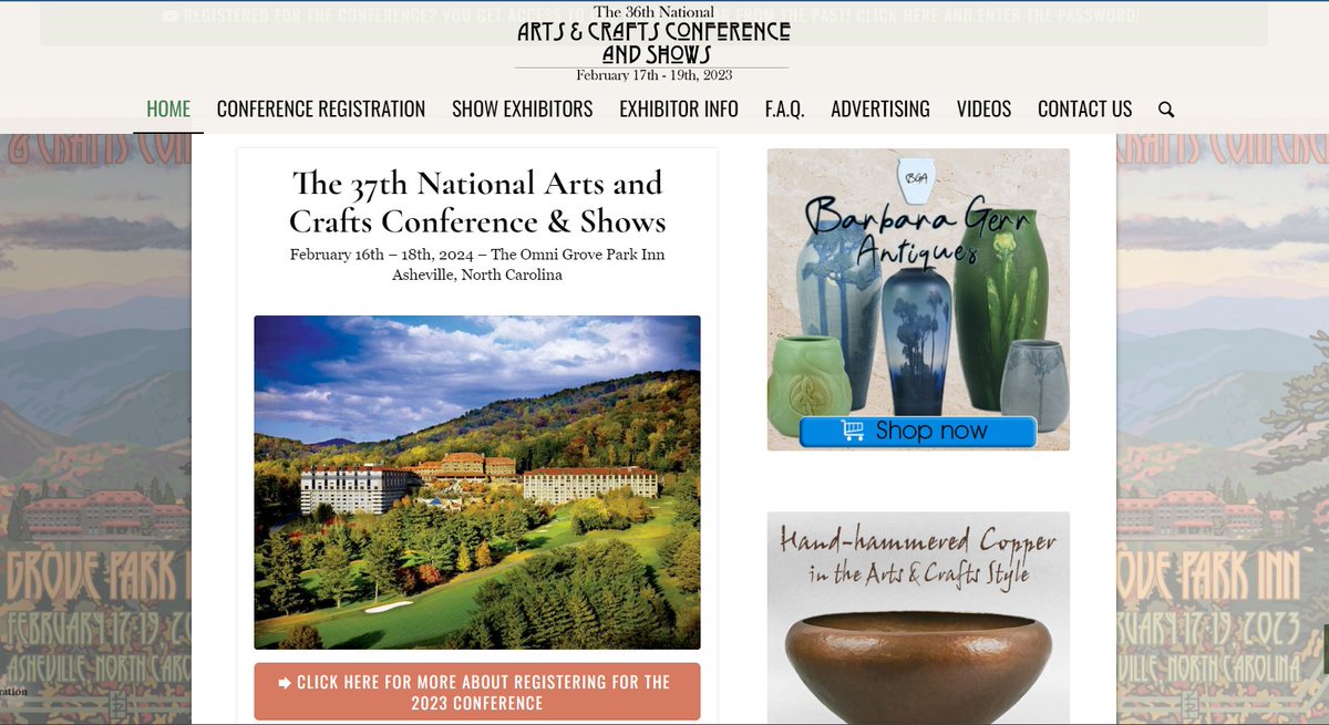 A #5- If you love Arts &amp; Craft historical designs ~ this is the place to be! #kbtribechat #Historic
arts-craftsconference.com
You missed this year so now you have plenty of time to plan for next!