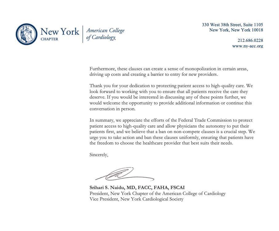 Please read our letter to the federal trade commission to ban all noncompetes. Please also share to create a groundswell. Letter attached here ⬇️ @APKithcartMDPhD @yourheartdoc1 @CMichaelGibson @djc795 @stentdoc1 @GiorgioMedranda @BinitaShahMD @EugeniaGianos @ajaykirtane