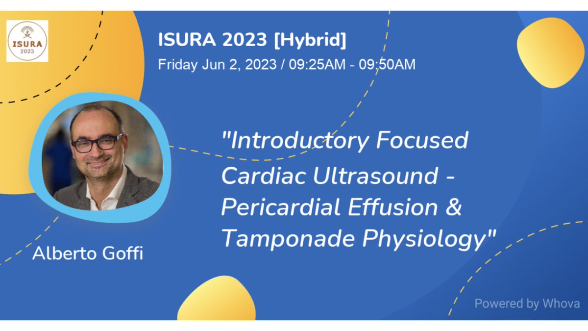 Catch Dr. Alberto Goffi's exciting lecture on Pericardial effusion and tamponade physiology at #ISURA2023 (hybrid #conference) in #Toronto on June 2! Gain valuable insights on this crucial topic and learn from the experts in the field. Register now bit.ly/3SLm2qa #CME