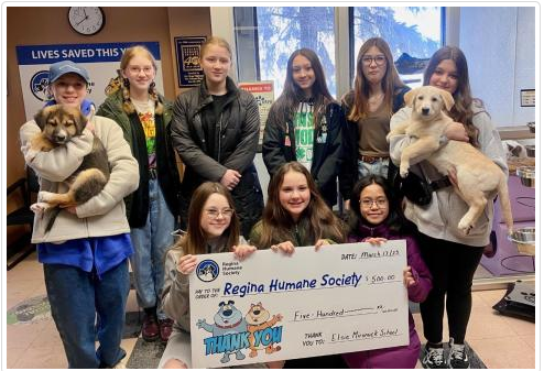 On Friday, March 3rd, École Elsie Mironuck Community School had a Loonie Canteen for a Cause.
As a result, <a href="/ElsieMironuck/">École Elsie Mironuck</a> raised $500 and their SRC made a trip to the Regina Humane Society on March 17th to present a cheque and visit with the animals. <a href="/reginahumane/">Regina Humane Soc.</a>