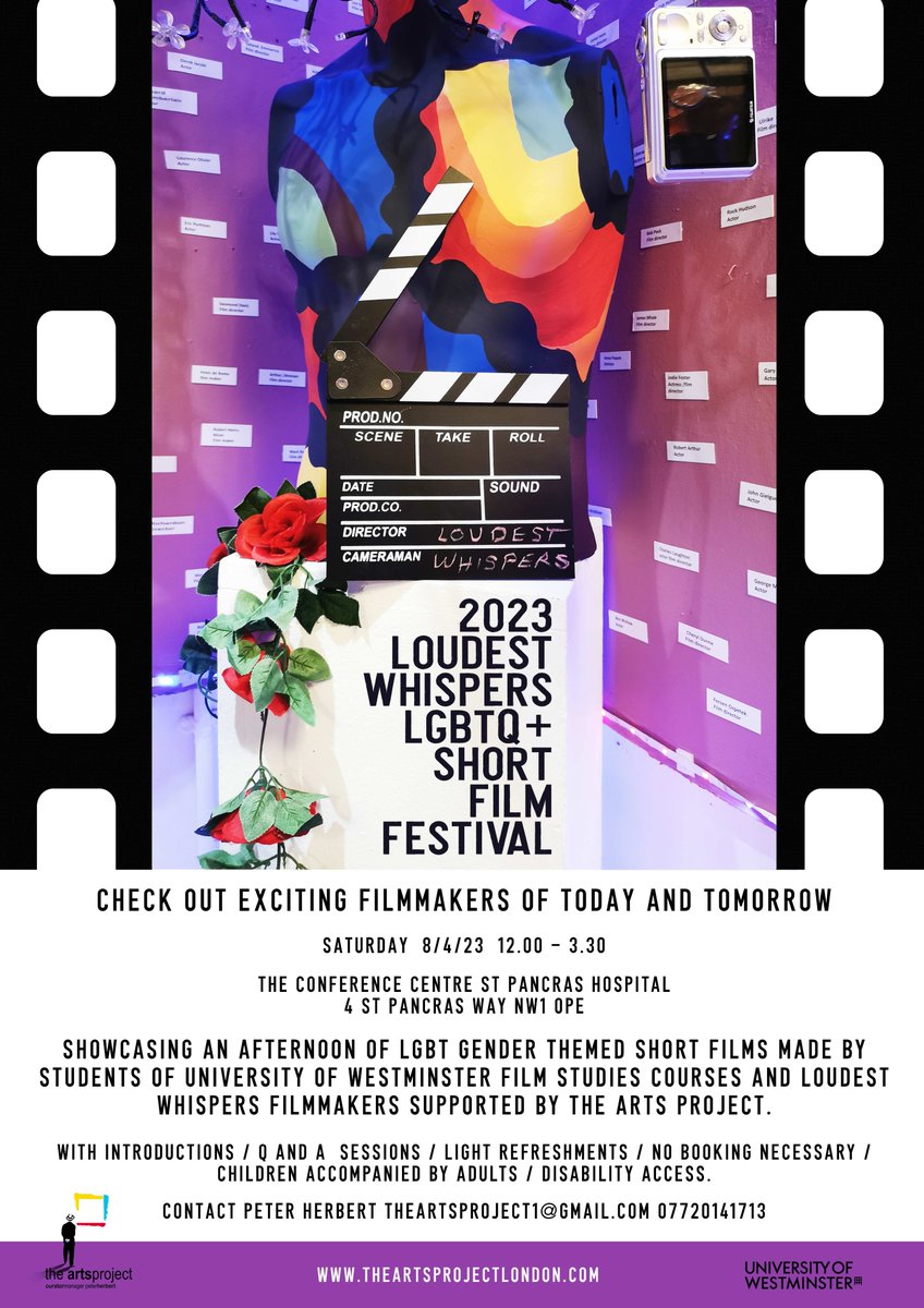 Join us this Saturday 8 April from 12 pm for <a href="/LoudestWhispers/">Loudest Whispers</a> 2023 LGBTQ+ Short Film Festival in the @CI_NHS Conference Centre Gallery, St Pancras Hospital, NW1 0PE. No booking necessary.
Website: theartsproject1.wixsite.com/theartsproject
<a href="/forumplus/">forum+</a> <a href="/peterbherbert/">Peter Herbert</a> @mariuselsphoto1