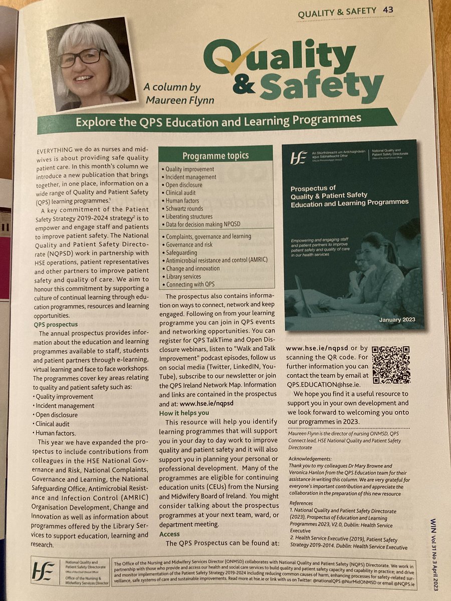 Delighted to share information on QPS education and learning programmes available to nurses and midwives provided by ⁦@NationalQPS⁩ and colleagues across ⁦@HSELive⁩🙏 to ⁦@INMO_IRL⁩ for the opportunity to share #patientsafety #QIreland