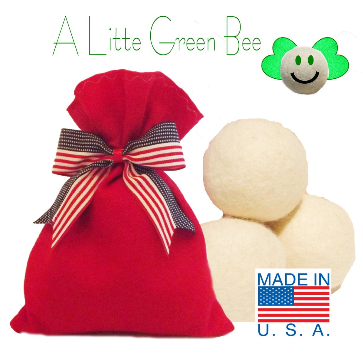 DryerBeez's tweet photo. Natural Wool Dryer Balls - Unscented Gift Set of 3 with  FREE felt bag with American flag ribbon - Premiun USA wool fleece needle-felted https://t.co/IKzJWLsEX1 #Etsy #ALittleGreenBeeShop #WoolBalls https://t.co/GihyutOLMj