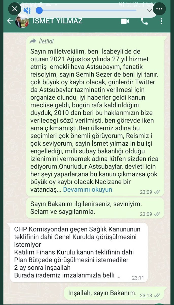 Bu mesajlaşmanın AK Parti Grup Başkanı İsmet Yılmaz ile bir Astsubay arasında geçtiği iddia ediliyor.
Bu mesaj gerçekse İsmet Yılmaz bir yalancıdır. 
Ramazan ayında yalan söylemekten utanmıyor.
Astsubayların tazminat talebinin sonuna kadar yanındayız.
Meclis çoğunluğu olan Cumhur