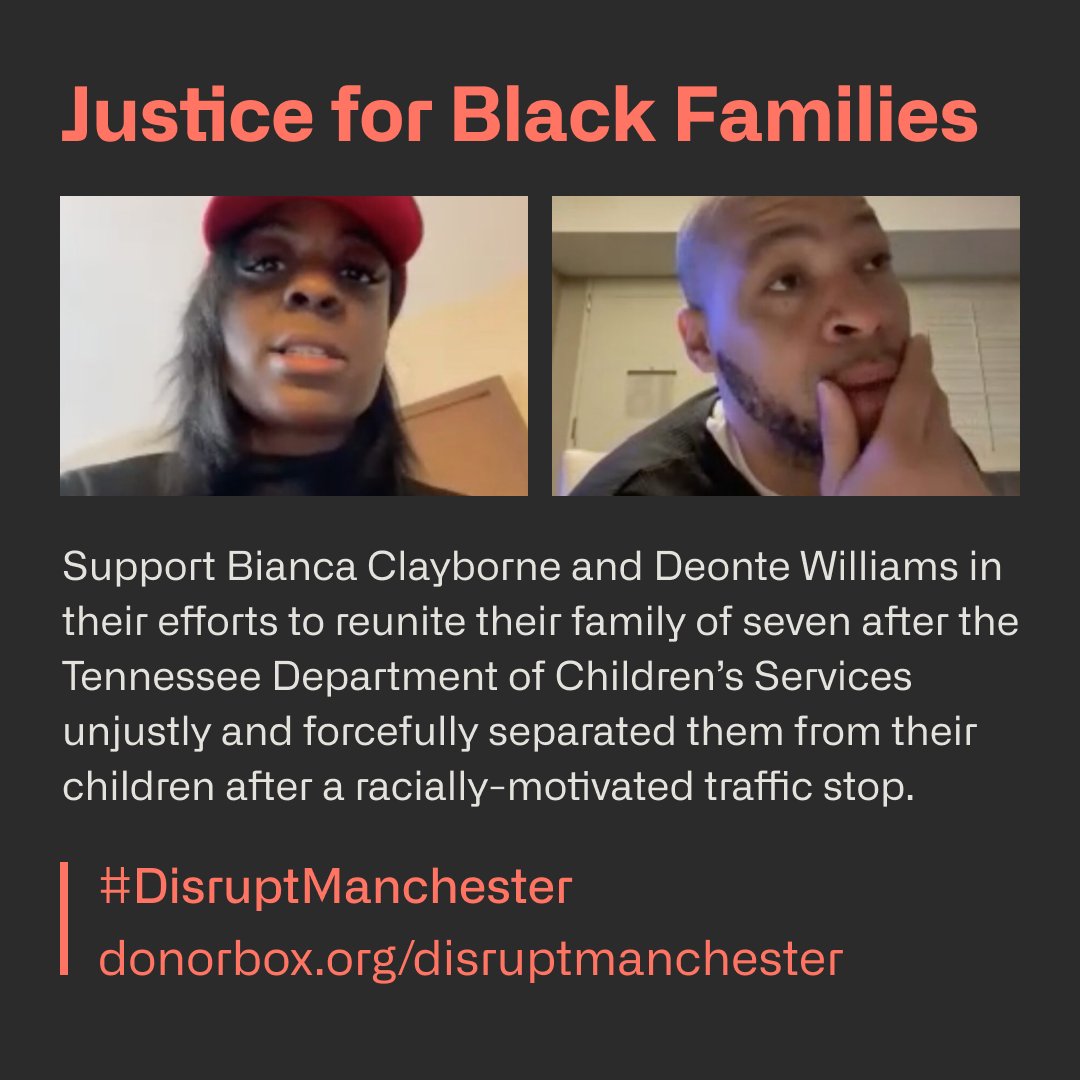 AlanDettlaff's tweet photo. Support Bianca Clayborne and Deonte Williams in their efforts to reunite their family of seven after a racially-motivated traffic stop. Donate today to help ease their financial burden as they fight this injustice. #DisruptManchester https://t.co/O1uMmakFjn https://t.co/GHyedqLA4s