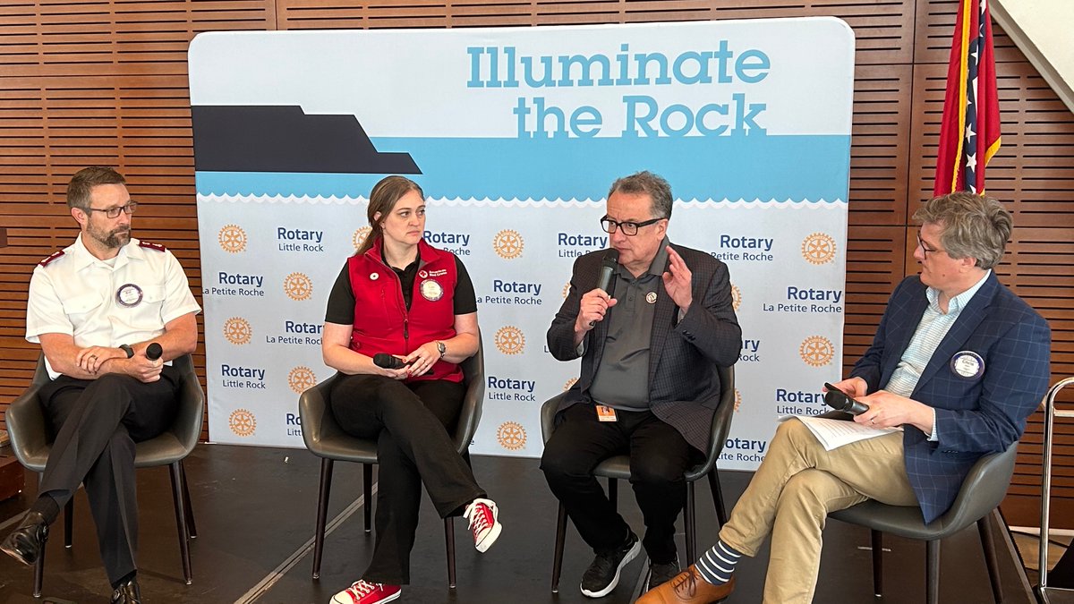 RotaryClub99's tweet photo. Thank you to @FrankScottJr., City Directors @CapiPeck and @_antwanphillips, @ArkRedCross Executive Director Lori Arnold-Ellis, @SalArmyCAAC Commander @BillMockabee, @arfoodbank CEO Brian Burton, @THV11's @Skotwx and Arkansas insurance veteran @AndrewMeadors3 for joining us today. https://t.co/I4q4t8O6p5