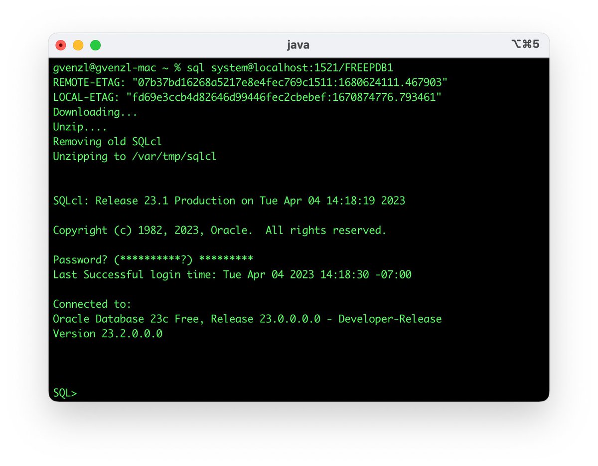GeraldVenzl's tweet image. Ah, I just love the "never having to worry whether I have the latest and greatest @oraclesqlcl anymore"
Thanks @krisrice!
--> gist.github.com/krisrice/fec43…