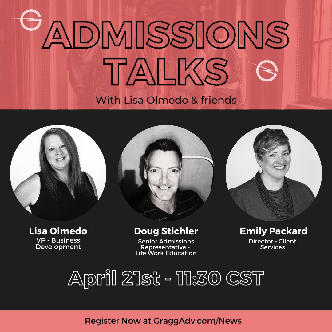 GoWithGragg's tweet photo. We will be discussing all things admissions including Working the inquiry, listening skills, motivation ideas and inspirational student stories - don't miss out! Register here: https://t.co/VL0Ltde2b7 https://t.co/liZrkK8hSB