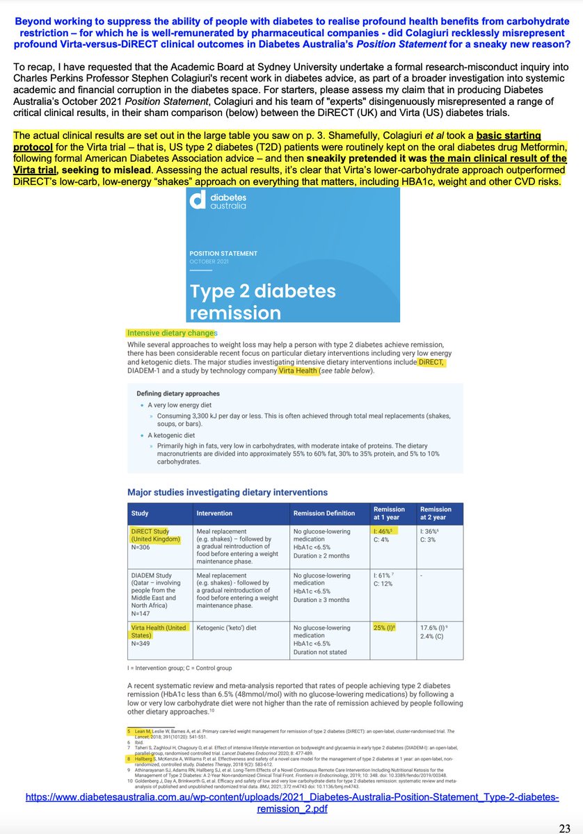OzParadoxdotcom's tweet image. Hi Ray,
Did @JustineCainDA explain why her @DiabetesAus via "expert" #ProfStephenColagiuri recklessly misrepresenting #Virta data &amp;amp; so suppressing ~100yo #LowCarb/#Keto fix for #T2Diabetes? 
pp 23-26 australianparadox.com/pdf/Letter-Hea… 
How many in #Indigenous Oz must die before #DiabetesAus