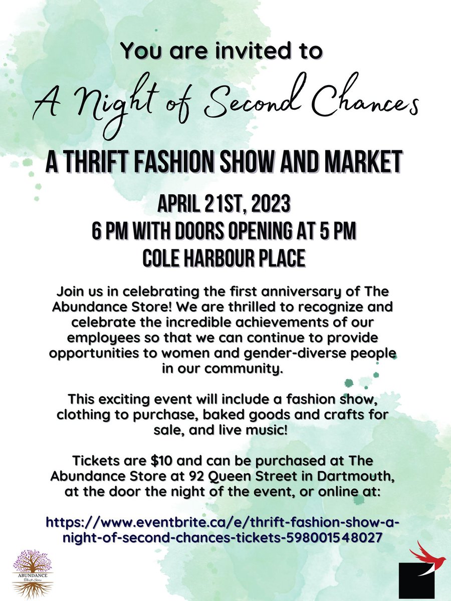 Join us for 'A Night of Second Chances'! This will be a thrift fashion show and market in celebration of The Abundance Store's first anniversary! This exciting event will include a fashion show, clothing to purchase, baked goods and crafts for sale, and live music.