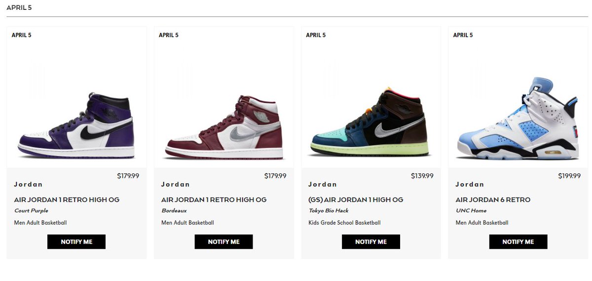 SneakerVisionz's tweet photo. 4/5 Restocks via Shiekh App @ 10AM EST 👀

- Jordan 1 High Court Purple
- Jordan 1 High Bordeaux 
- GS Jordan 1 High Bio Hack 
- Jordan Retro 6 ‘UNC’

4/9-4/10 Restocks via Shiekh App @ 10AM EST 👀

- Nike Dunk Low USC
- Nike Dunk Low Panda
- Nike Dunk Low Racer Blue
- Nike Dunk Low Miami Hurricanes
- Nike Dunk Low Lottery Pack Malachite
- Nike Dunk Low Lottery Pack Grey Fog

More Releases On Calendar 👌

Link -> https://t.co/KkvUj7PzEu
