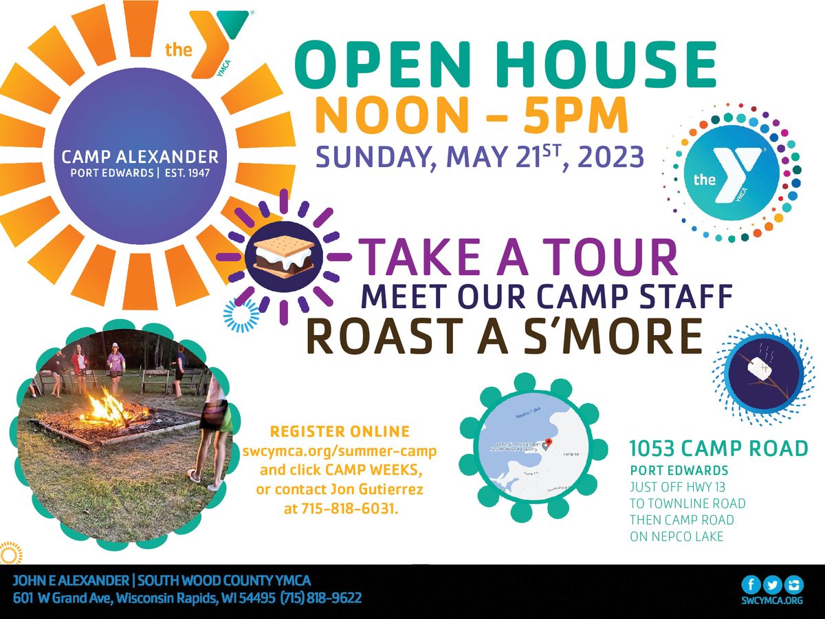 SUMMMER CAMP ALEXANDER OPEN HOUSE 2023
Sunday, May 21st, 2023
Noon to 5PM
Take a Tour, Meet our Camp Staff, Roast a S'more!