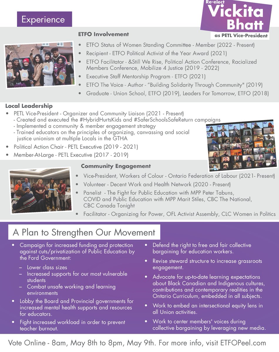 2023 #PETL Elections
Vickita Bhatt is running for the position of Vice President.
More here: bit.ly/3Gd66YD
*NOTE: This is an official PETL post. It may be Liked, Reposted &amp; Shared without commentary. Commenting, replying &amp; campaigning are not permitted via SM.