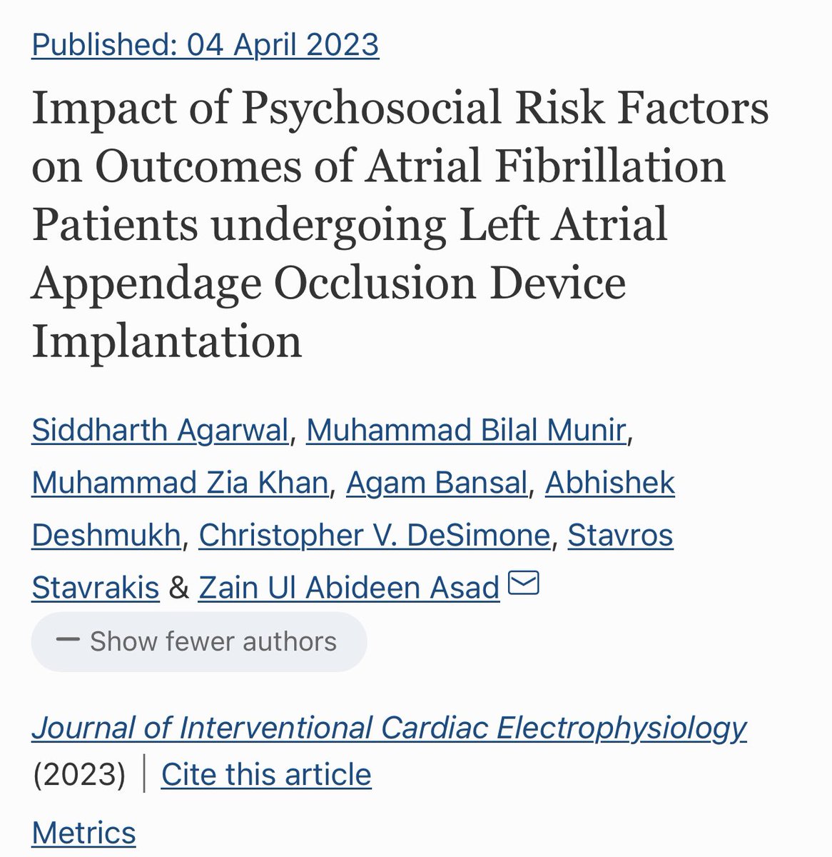 Excited to share our latest 📝 on the impact of psychological risk factors on the outcomes of #LAAO device Implantation. Extremely grateful to @ZainAsadEP @drbilalmunir @DrDeese99 @abhishek_mbbs @StavrosStavrak1 for their guidance and mentorship.
