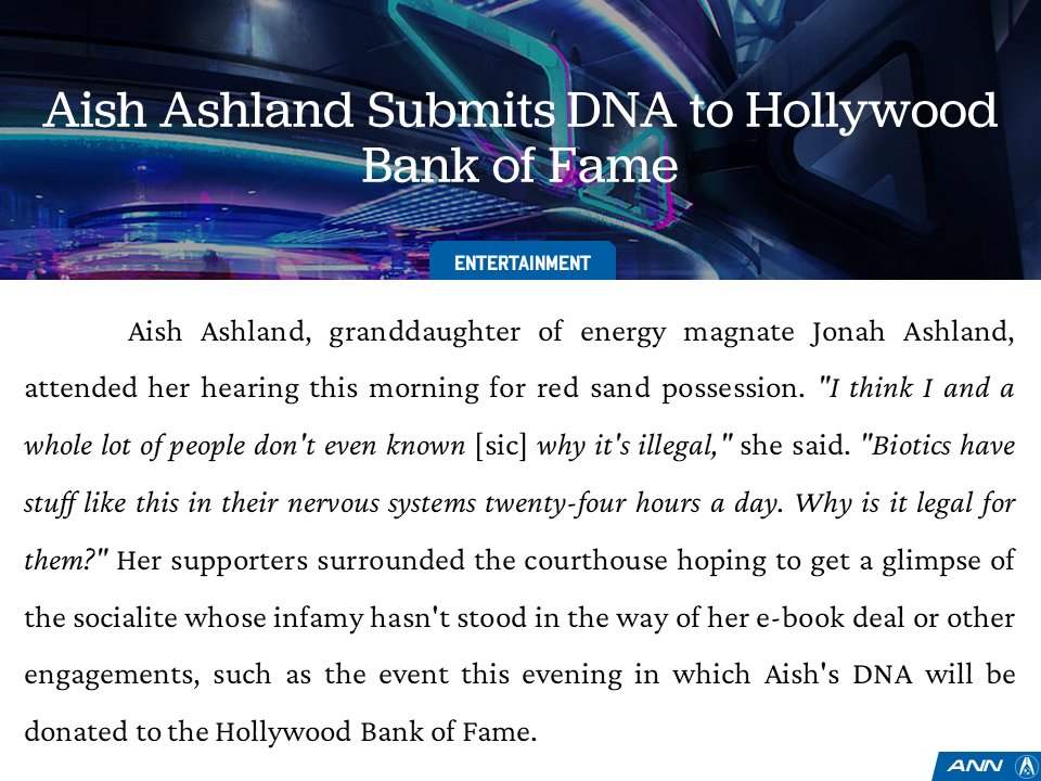 ANN_Updates's tweet image. Aish Ashland submits DNA to Hollywood Bank of Fame. #masseffect