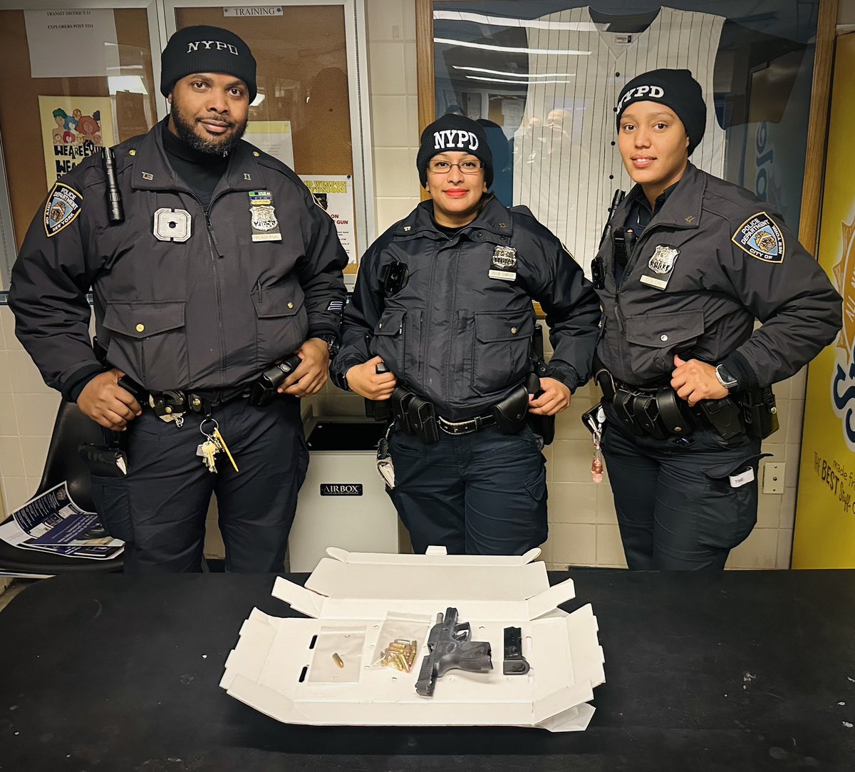 •Another fare evader stopped•
•Another gun recovered•

An 18-year-old already on probation for gun possession had no qualms about packing heat again - this time in your subway system. But thanks to these Transit District 11 officers, he made it no farther than the turnstiles.