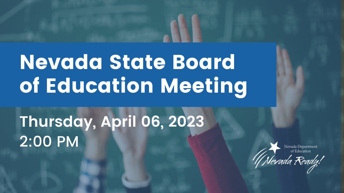The Nevada State Board of Education will meet this Thursday, April 6 at 2:00 p.m. The meeting is open to the public, in-person or virtually. For agenda and call-in information, please visit: doe.nv.gov/Boards_Commiss…
#nvready #nved