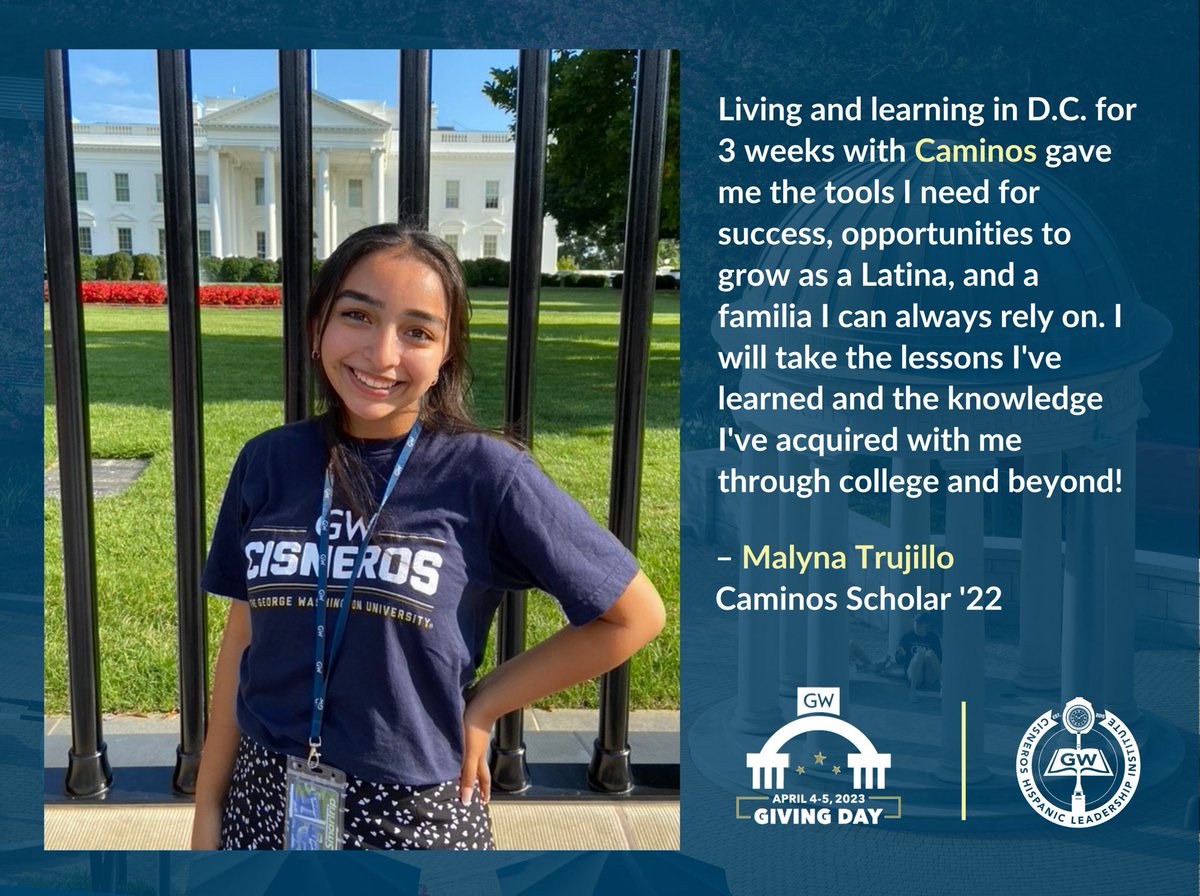 gwcisneros's tweet photo. Your #GWGivingDay donations allow us to make Caminos al Futuro a 100% FREE experience for high school students!  

Invest in future Latinx leaders today: https://t.co/on4yr4MiOo https://t.co/xHC6542RHy