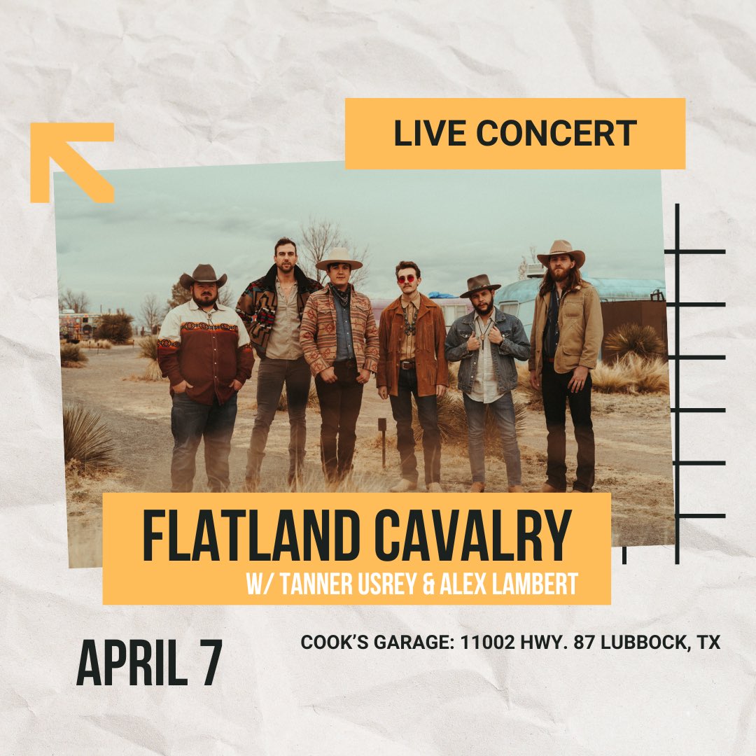CookGarage's tweet photo. Is everyone as excited to head outside as we are?? 
•
•
Get your tickets for @FlatlandCavalry this Friday, April 7th while you still can at https://t.co/SxBPEc3Vce #cooksgarage #flatlandcavalry #livemusic #lubbockmusic #lubbockconcerts #lubbockintheloop https://t.co/sHeypPM4fj