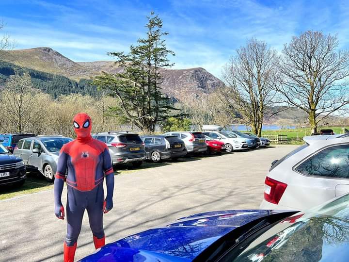 Creative_MsE's tweet photo. Our fantastic music teacher walked up Snowden dressed as his favourite superhero: Spiderman! Money was raised and is still being collected for Macmillan Cancer support. So proud of him. 
#CancerAwareness #macmillan #SpiderMan    #musicteacherisspiderman @StAnnesRCHS https://t.co/7WsnqoNbL3