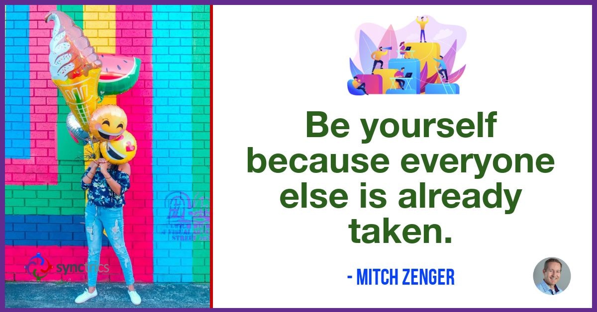 Why do so many people try to be someone that they are not??
We need to focus on utilizing our unique strengths to make teamwork more effective!
<a href="/mitchzenger/">Mitch Zenger</a> <a href="/synctrics/">Synctrics - Optimizing Team Success</a> go.synctrics.com/synctrics
 #Community #Belonging #Motivation #Culture #HR #Metaverse #Wellbeing #HRTech #Teamwork