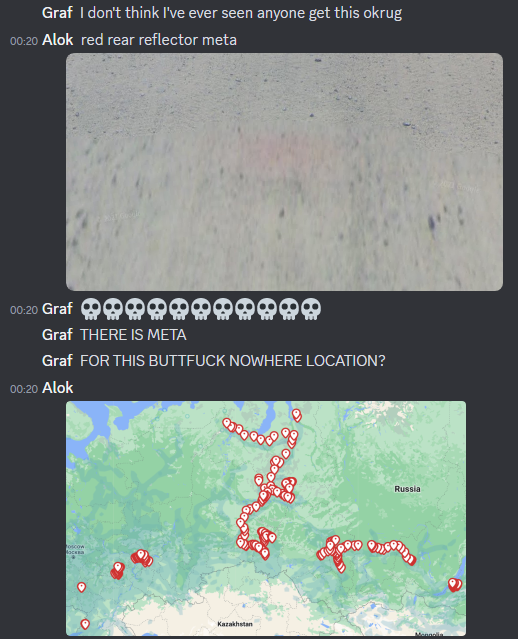 dostałem grając w GeoGuessra lokację na jakimś mega wypizdowie w Rosji, podsyłam koledze i mówię, że pierwszy raz widzę ten okrug, a on na to:

JA NIE MOGĘ Z TYMI LUDŹMI XDDDDDDD