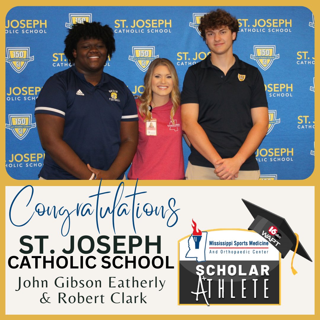 16WAPTNews's tweet image. Congratulations John Gibson Eatherly &amp;amp; Robert Clark of @StJoeMadison, named @MissSportsMed Scholar Athletes for excelling in Academic and Sports! Learn more at waptscholarathlete.com