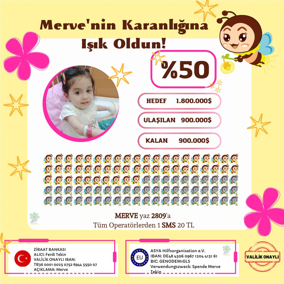 merveye_umut_ol's tweet photo. Destekleriniz sayesinde %50 olduk.💛
Yolu yarıladık. Emeği geçen herkese sonsuz teşekkürler.Lütfen desteklerinizi esirgemeyin.Bir an önce Merve'yi ilacına kavuşturalım.

Bağış için taplink👇🏽💛
https://t.co/01yWKVyFYk…

#SeçimÖncesiMemuraZam Ertuğrul Doğan #Trabzonspor koz #Aile https://t.co/Uh3FCyD9Hm