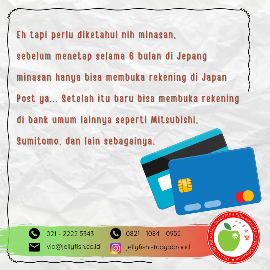 Jellyfish_INA's tweet photo. "Kak, ketika di Jepang nanti gimana cara aku bertransaksi dan menyimpan uang? 😢 Memangnya boleh ya siswa asing membuat rekening Jepang? 🤔 Caranya bagaimana? Apakah akan dibantu? 🥺"

Weits, langsung aja kita sikat infonya 👇👇👇 https://t.co/x0ULZBHjtk