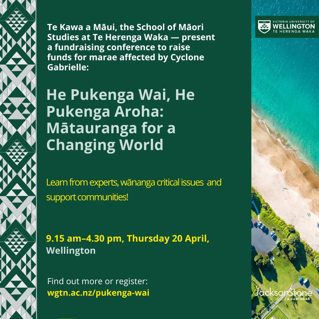 Reminder to any Wellington based professionals, Te Kawa a Māui would really appreciate you signing up to our 1-day workshop fundraiser. Please share with people who you think may be able to attend 🙏🏽 see link below 👇🏽 wgtn.ac.nz/maori/about/ev…