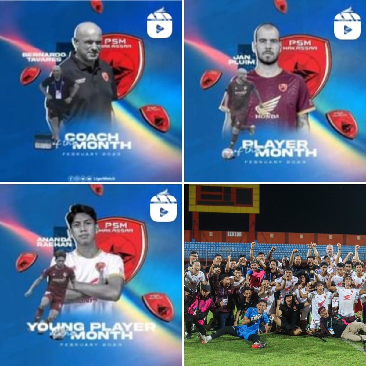 Congratulations to all the players, all the staff and all the supporters.
Awards of the Month February:
Best Coach
Pluim, Best Player
Ananda, Best Young Player
We lose together, we win together! 
#ewako #ewakoPSM #psmmakassar