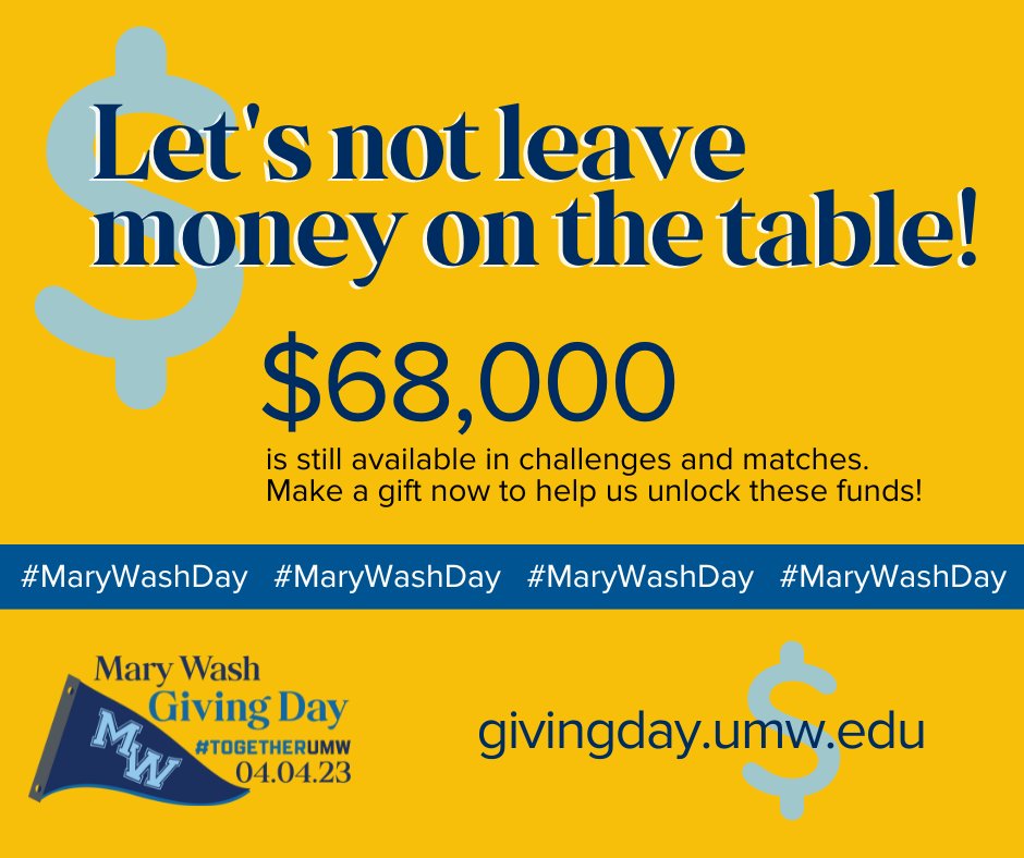 Let's not miss out on $68,000! givingday.umw.edu