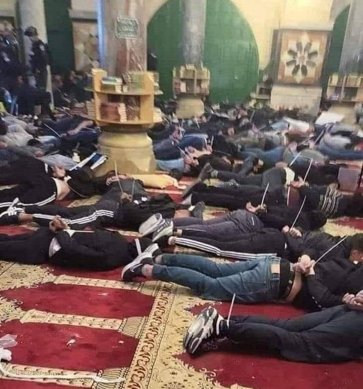 Palestinians arrested inside of the Al Aqsa Mosque.

Minutes after making their Ramadan prayers.