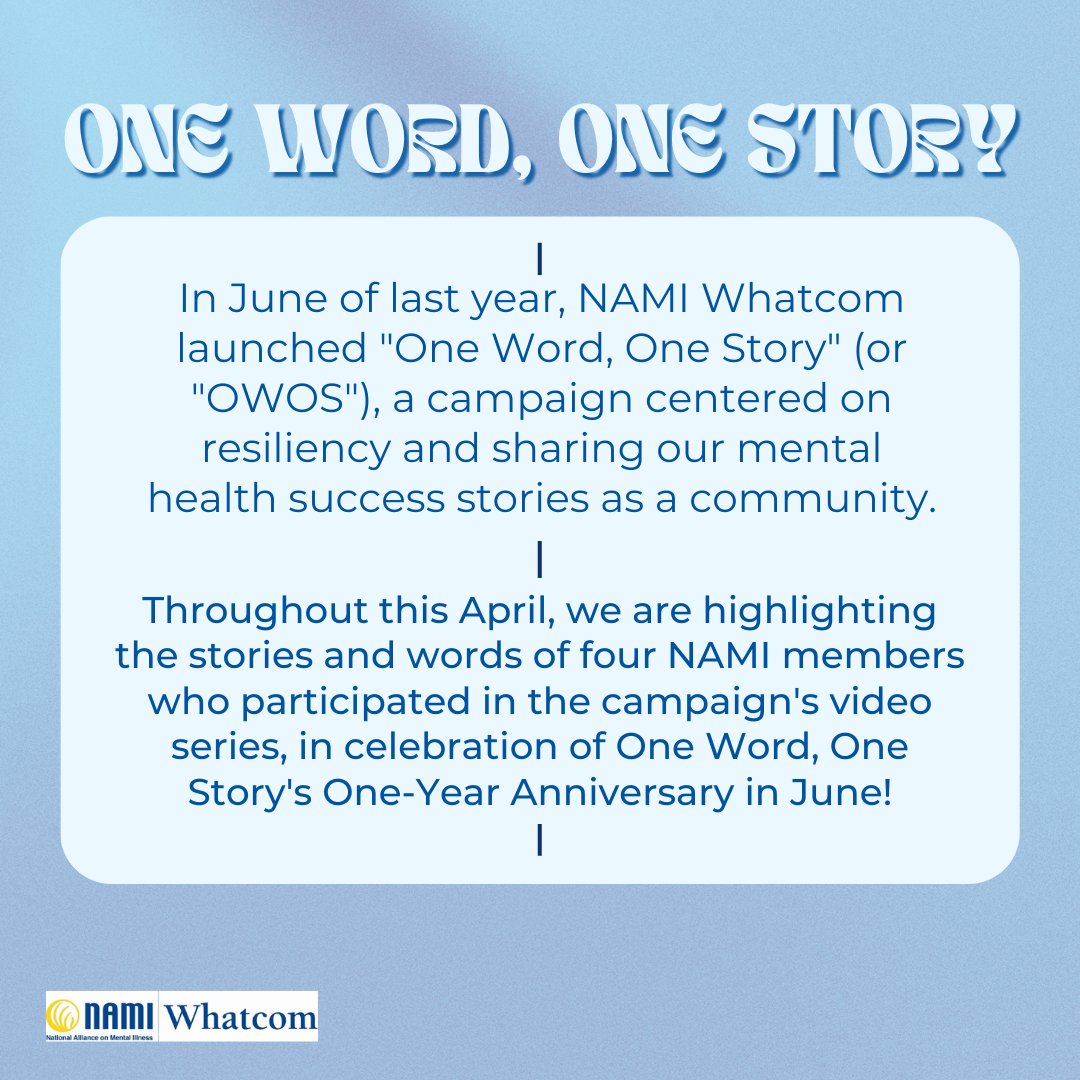 NAMIWhatcom's tweet photo. One year anniversary of #onewordonestory 

Check out the videos at:
https://t.co/KX0HHTm570 https://t.co/2YVvaSi4IS