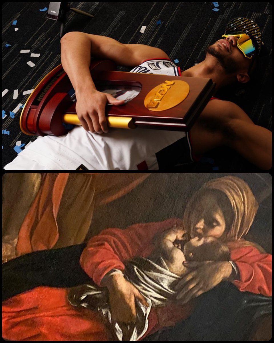 ArtButSports's tweet photo. The Adoration of the Shepherds, by Caravaggio, 1609, 📸 of @andrejackson111 via @UConnMBB https://t.co/zy4yDU5uVY