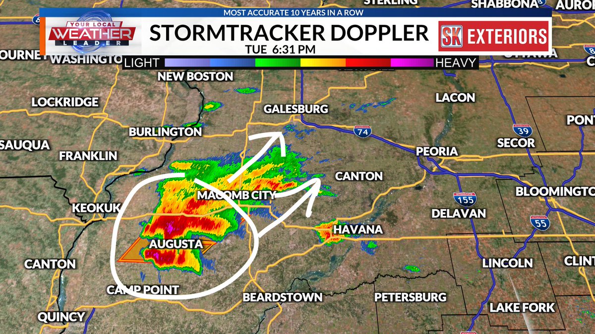 KevinLighty's tweet photo. A severe storm is lifting northeast and strengthening as it heads in the direction of Galesburg to Peoria general area. Something to watch over the next couple of hours. #cILwx #ILwx https://t.co/oPIc68O8ET