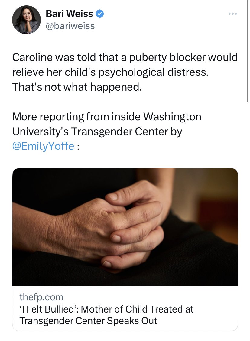 Bari Weiss promoting antitrans propaganda story