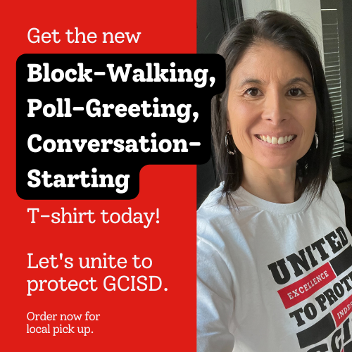UnitedForGCISD's tweet photo. Make a statement to RESTORE excellence, independence, and respect in GCISD. Order today for local pickup ππ https://t.co/LGOrYYI3kb ππShirts are in stock now. #TakeBackGCISD https://t.co/KfIp97uyie