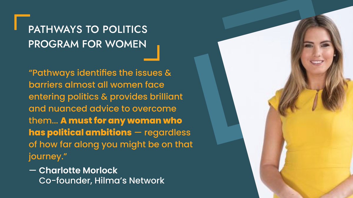 Pathways_UoM's tweet image. "A must for any woman who has political ambitions" - @CMMortlock 

Applications for this year's #PathwaysToPolitics are open until 1 May.

➡️ pathwaystopolitics.org.au