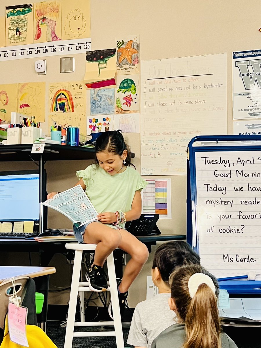 ECurdes's tweet photo. Today we had a mystery reader from 3rd grade!! What a special treat it was to have Claire’s sister Elise come read us 2 books!! @TWEHowl https://t.co/EvDV2lfR5b