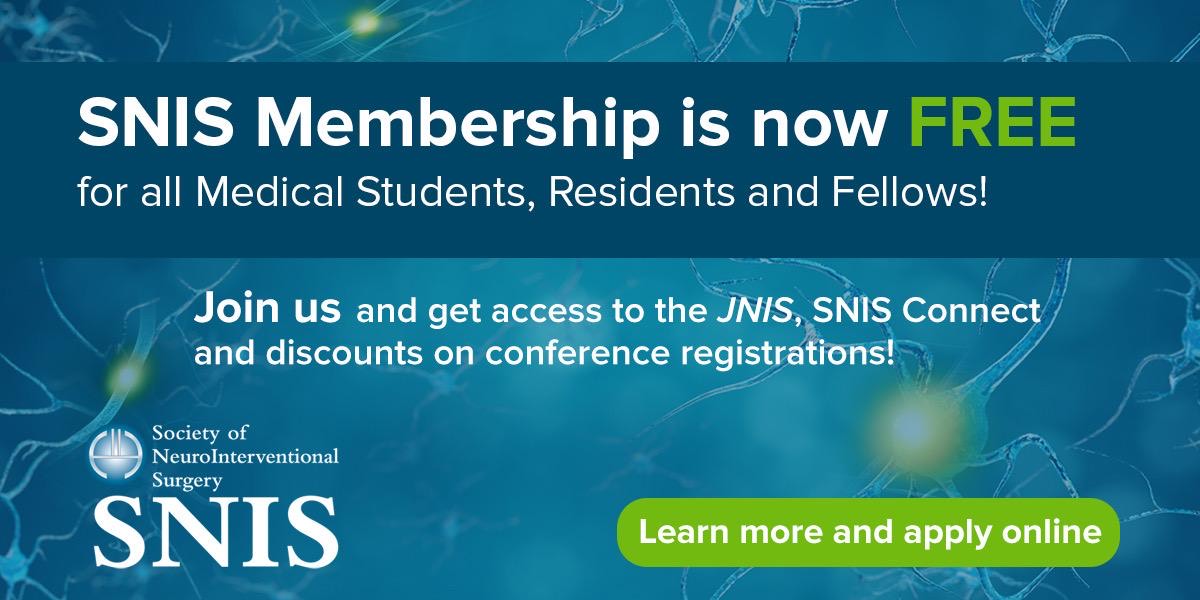 🧠Don't miss signing up for SNIS with free membership for all medical students, residents and fellows! Join now to get access to @JNIS_BMJ, SNIS Connect and discounts on conference registrations! @SNISinfo Register today➡️snisonline.org/joinsnis/