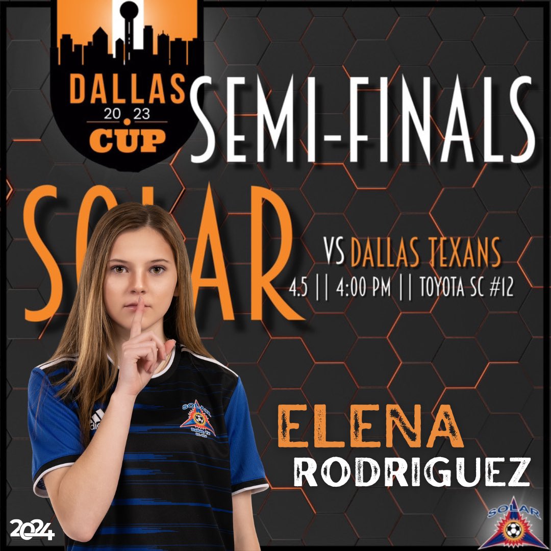 Also playing in the <a href="/dallascup/">Dallas Cup ⚽️</a> Semi Finals at 4:00 ⏰

Come watch me and my <a href="/SolarECNL06/">Solar 05/06G ECNL</a> teammates in ACTION 🎬

<a href="/PrepSoccer/">Prep Soccer ⚽️</a> <a href="/JREskilson/">J.R. Eskilson</a> <a href="/TopDrawerSoccer/">TopDrawerSoccer</a> <a href="/TheSoccerWire/">SoccerWire</a> <a href="/ImCollegeSoccer/">College Soccer Truth ™</a> <a href="/ImYouthSoccer/">ECNL/GA/Recruiting/College Soccer</a>