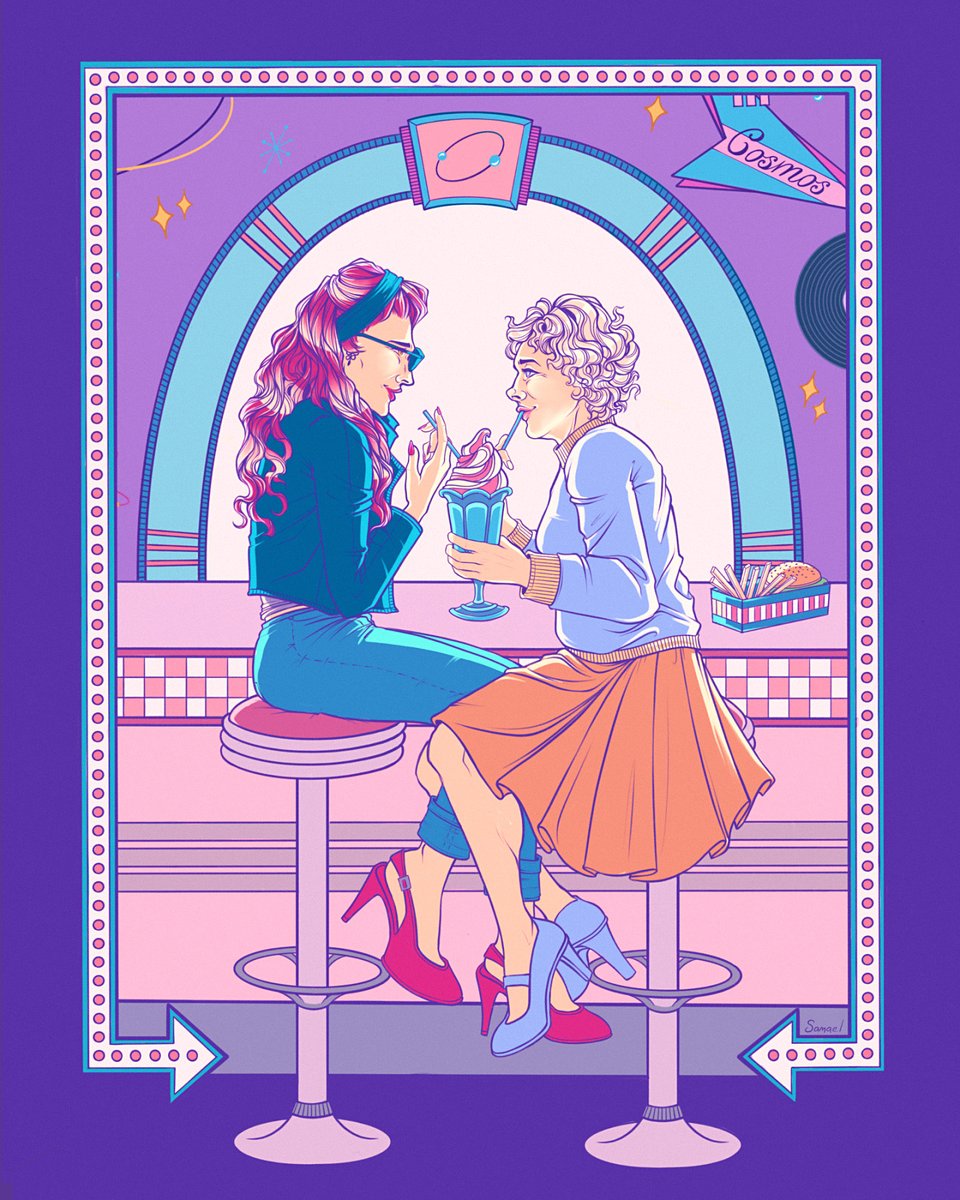 MadeBySamael's tweet photo. Meet me for a milkshake at the diner 🍨
#ineffablewives #goodomensfanart #femslashfebruary #inapril https://t.co/pHRWsw02AA