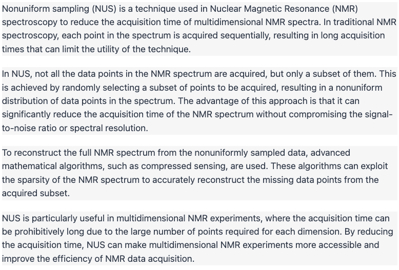 NMR_Guy's tweet photo. @Ilya_Kuprov This is astonishing. Earlier this week I asked it to explain NUS in NMR and it did rather well #LessDataIsMore #NMRchat https://t.co/D8doAE4zrM