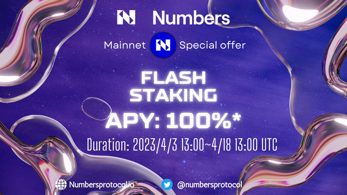CryptoMate7863's tweet photo. 🚀 Prepare for 15 days of Numbers Mainnet flash staking! Get a 40K $NUM reward with an estimated APR of 100%*. ⏰ Staking begins at 13:00 UTC on 4/3/2023 and finishes at 13:00 UTC on 4/18.

#MainnetNUM #FlashStaking #NumARMY #NumbersProtocol #web3 https://t.co/g0I2KWfgc1