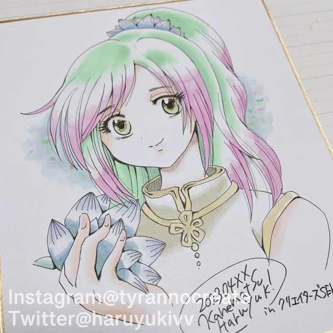 #クリエイターズSEKI展 2日目昨日描いていたモネちゃんを色塗りしました(笑)本日もよろしくです #アナログイラスト #色紙