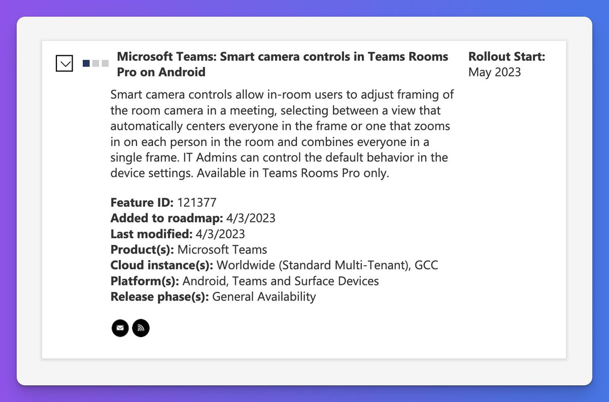 tomarbuthnot's tweet photo. Multi-Camera support and Smart camera controls coming to Microsoft Teams Rooms on Android (Pro license)

Is that Microsoft IntelliFrame coming?

#MicrosoftTeams #MicrosoftTeamsRooms https://t.co/kJ18qHa6rR